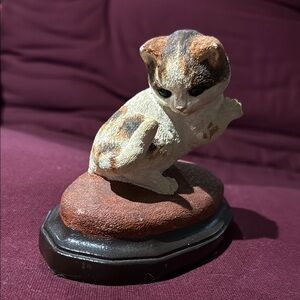 Vintage Calico Brown and White Cat Figurine